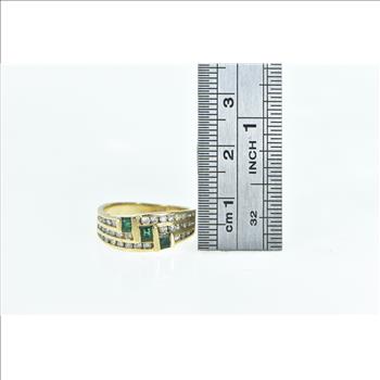 14K 0.75 Ctw Emerald Diamond Vintage Bypass Yellow Gold Ring, Size 6