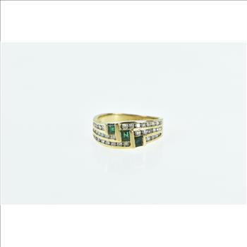 14K 0.75 Ctw Emerald Diamond Vintage Bypass Yellow Gold Ring, Size 6