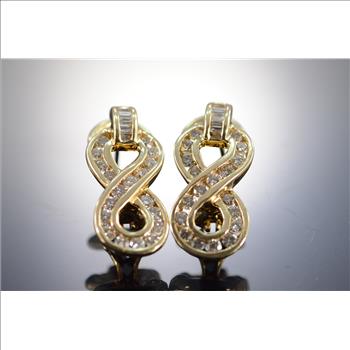 14K 0.75 Ctw Infinity Round Baguette Diamond French Flip Yellow Gold Earrings  BELOW Wholesale Cost