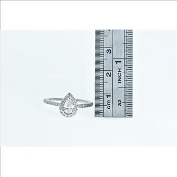14K 0.75 Ctw Pear Diamond Halo Engagement White Gold Ring, Size 6.25