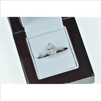 14K 0.75 Ctw Pear Diamond Halo Engagement White Gold Ring, Size 6.25