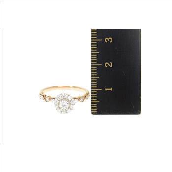 14K 0.75 Ctw Round Diamond Halo Engagement Rose Gold Ring, Size 7.25