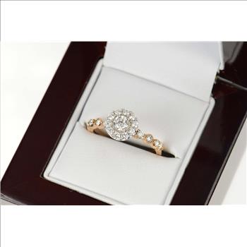 14K 0.75 Ctw Round Diamond Halo Engagement Rose Gold Ring, Size 7.25