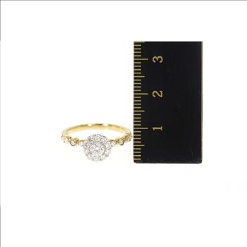 14K 0.75 Ctw Round Diamond Halo Engagement Yellow Gold Ring, Size 7