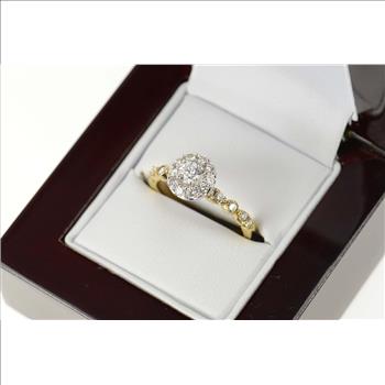 14K 0.75 Ctw Round Diamond Halo Engagement Yellow Gold Ring, Size 7