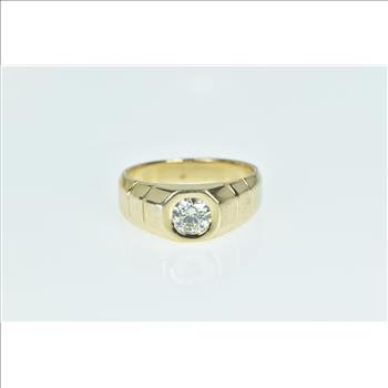 14K 0.76 Ct Diamond Solitaire Men's Squared Yellow Gold Ring, Size 9.5