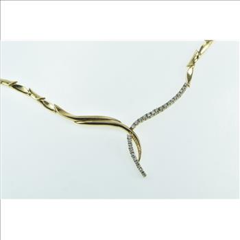 14K 0.78 Ctw Diamond Vintage Drop Curved Chain Yellow Gold Necklace 16.75