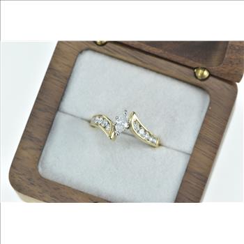 14K 0.78 Ctw Marquise Diamond Engagement Yellow Gold Ring, Size 7