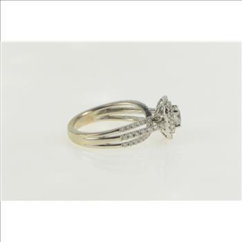 14K 0.79 Ctw Diamond Halo Cathedral Engagement White Gold Ring, Size 4.25