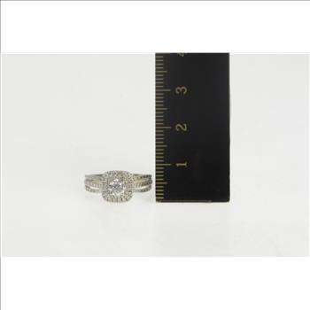 14K 0.79 Ctw Diamond Halo Cathedral Engagement White Gold Ring, Size 4.25