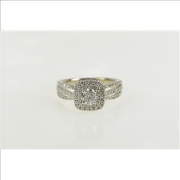 14K 0.79 Ctw Diamond Halo Cathedral Engagement White Gold Ring, Size 4.25