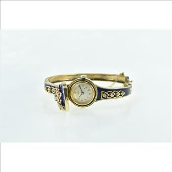 14K 0.80 Ctw Diamond Hidden Pery Watch Enamel Yellow Gold Bracelet 6.75