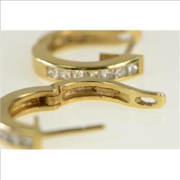 14K 0.80 Ctw Princess Diamond Oval Hoop Yellow Gold Earrings
