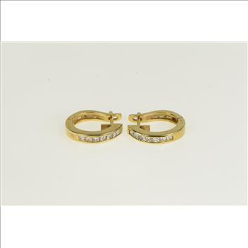 14K 0.80 Ctw Princess Diamond Oval Hoop Yellow Gold Earrings