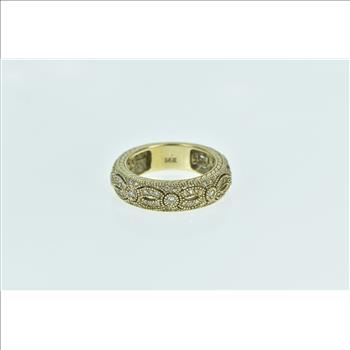 14K 0.82 Ctw Diamond Encrusted Ornate Band Yellow Gold Ring, Size 9.25