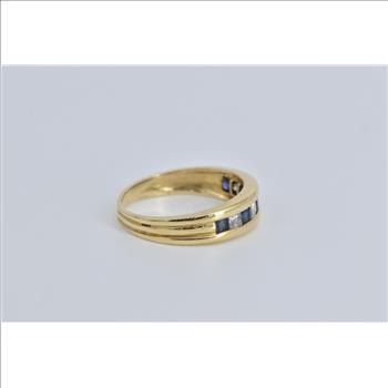 14K 0.82 Ctw Princess Natural Diamond Sapphire Yellow Gold Ring, Size 8.75