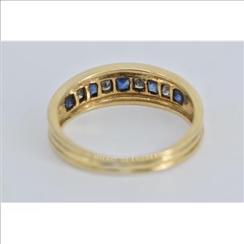 14K 0.82 Ctw Princess Natural Diamond Sapphire Yellow Gold Ring, Size 8.75