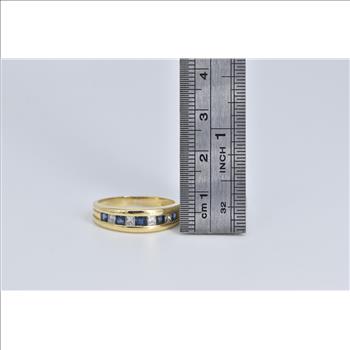 14K 0.82 Ctw Princess Natural Diamond Sapphire Yellow Gold Ring, Size 8.75