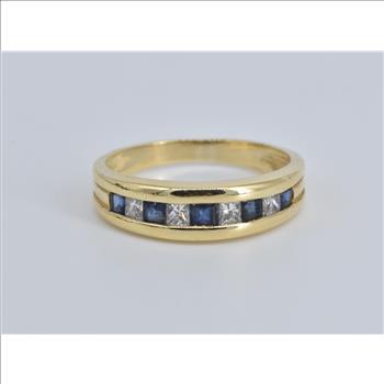 14K 0.82 Ctw Princess Natural Diamond Sapphire Yellow Gold Ring, Size 8.75