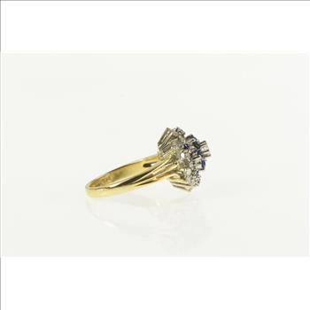 14K 0.83 Ctw Diamond Sapphire Halo Round Cluster Yellow Gold Ring, Size 5