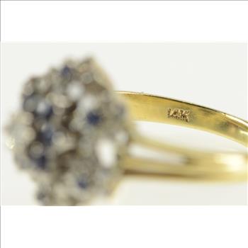 14K 0.83 Ctw Diamond Sapphire Halo Round Cluster Yellow Gold Ring, Size 5