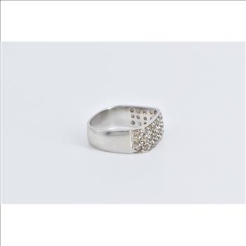 14K 0.84 Ctw Cognac Diamond Pave Squared Band White Gold Ring, Size 4
