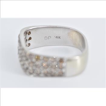 14K 0.84 Ctw Cognac Diamond Pave Squared Band White Gold Ring, Size 4