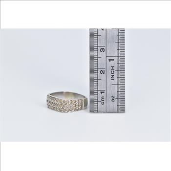 14K 0.84 Ctw Cognac Diamond Pave Squared Band White Gold Ring, Size 4