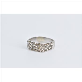 14K 0.84 Ctw Cognac Diamond Pave Squared Band White Gold Ring, Size 4
