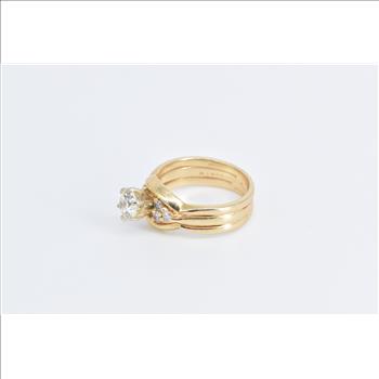 14K 0.84 Ctw Diamond Three Band Engagement Yellow Gold Ring, Size 6
