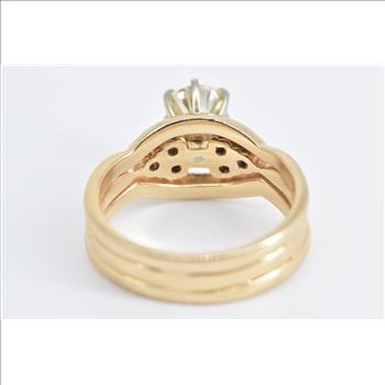 14K 0.84 Ctw Diamond Three Band Engagement Yellow Gold Ring, Size 6