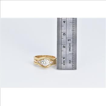 14K 0.84 Ctw Diamond Three Band Engagement Yellow Gold Ring, Size 6