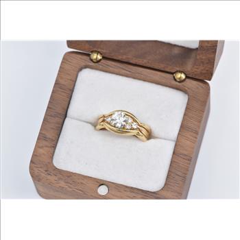 14K 0.84 Ctw Diamond Three Band Engagement Yellow Gold Ring, Size 6