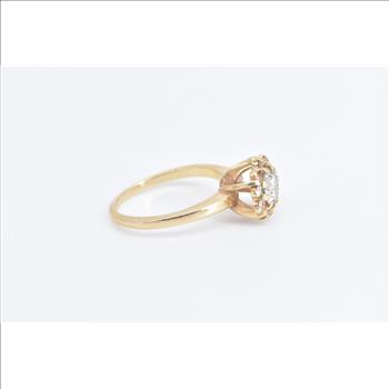 14K 0.85 Ctw Natural Diamond Halo Engagement Yellow Gold Ring, Size 5.75