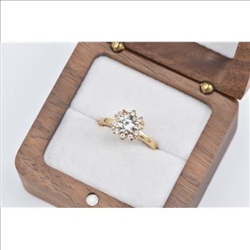 14K 0.85 Ctw Natural Diamond Halo Engagement Yellow Gold Ring, Size 5.75