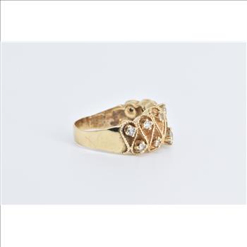 14K 0.87 Ctw Natural Diamond Vintage Wave Band Yellow Gold Ring, Size 8.25