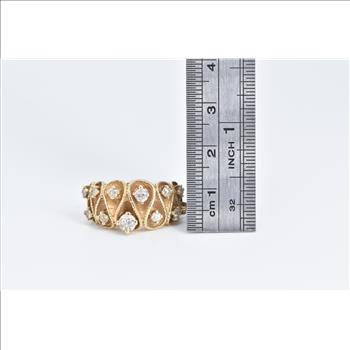 14K 0.87 Ctw Natural Diamond Vintage Wave Band Yellow Gold Ring, Size 8.25