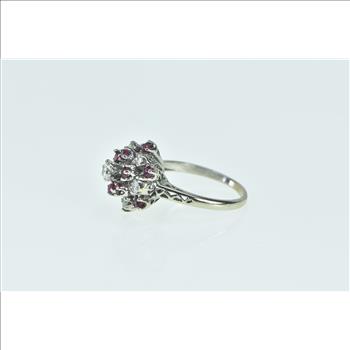 14K 0.88 Ctw Ruby Diamond Cluster Statement White Gold Ring, Size 7.75