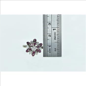 14K 0.88 Ctw Ruby Diamond Cluster Statement White Gold Ring, Size 7.75