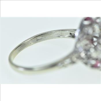 14K 0.88 Ctw Ruby Diamond Cluster Statement White Gold Ring, Size 7.75