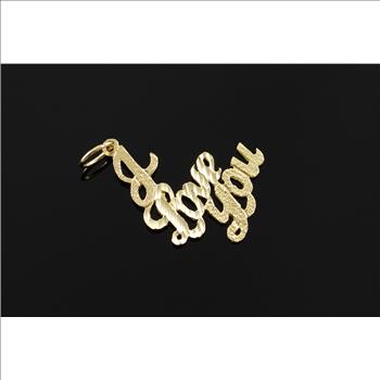 14K 0.8g I Love You Word Cut Out Cursive Yellow Gold Charm/Pendant