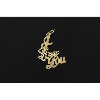 14K 0.8g I Love You Word Cut Out Cursive Yellow Gold Charm/Pendant