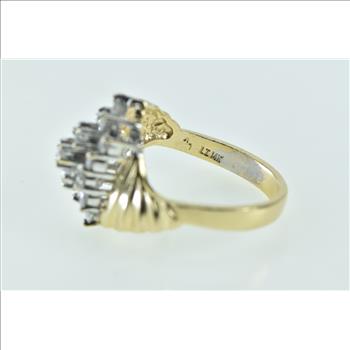 14K 0.90 Ctw Diamond Vintage Cluster Bypass Yellow Gold Ring, Size 6.5
