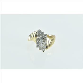 14K 0.90 Ctw Diamond Vintage Cluster Bypass Yellow Gold Ring, Size 6.5