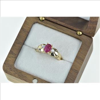 14K 0.90 Ctw Natural Ruby Diamond Engagement Yellow Gold Ring, Size 7.25