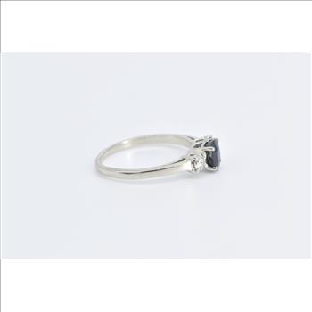 14K 0.90 Ctw Natural Sapphire Diamond Engagement White Gold Ring, Size 7.25