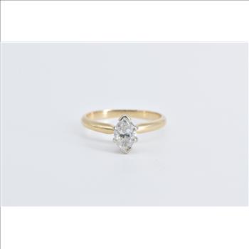 14K 0.91 Ct Marquise Diamond Solitaire Engagement Yellow Gold Ring, Size 7.25