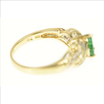 14K 0.91 Ctw Natural Emerald Diamond Engagement Yellow Gold Ring, Size 7.25