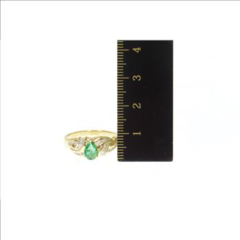 14K 0.91 Ctw Natural Emerald Diamond Engagement Yellow Gold Ring, Size 7.25