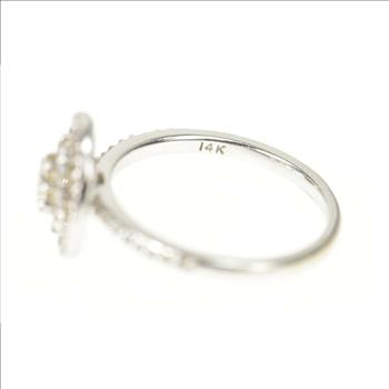 14K 0.93 Ctw Diamond Halo Cluster Engagement White Gold Ring, Size 6.75